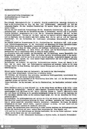 Einleitung : zur gesellschaftlichen Notwendigkeit der Auseinandersetzung mit Fragen der Geburtenkontrolle
