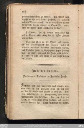 Zwölftes Kapitel. Parlaments Debatten in Fredini's Hause.