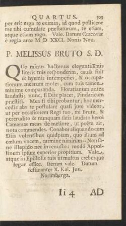 P. Melissus Bruto S. D.