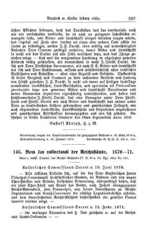 146. Vom Jus collectandi der Reichsstände. 1670 - 71.
