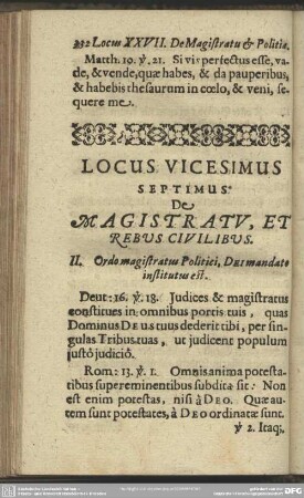 Locus Vicesimus Septimus De Magistratu, Et Rebus Civilibus