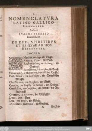 Nomenclatura Latino Gallico Germanica. Auctore Ioanne Serreio Baudovillano.