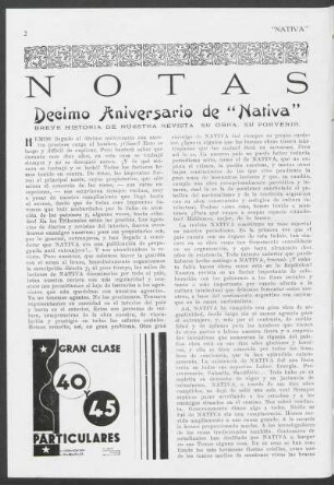 Notas - Decimo Aniversario de "Nativa"