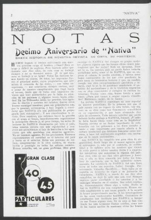 Notas - Decimo Aniversario de "Nativa"