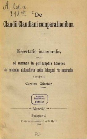De Claudii Claudiani comparationibus ...