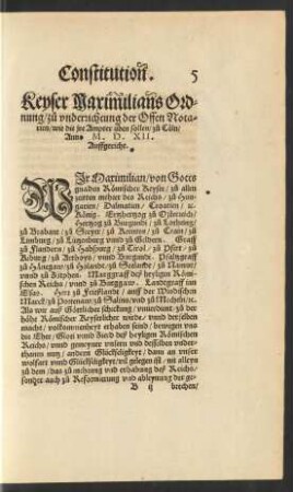 Keyser Maximilians Ordnung/ zu underrichtung der Offen Notarien ...