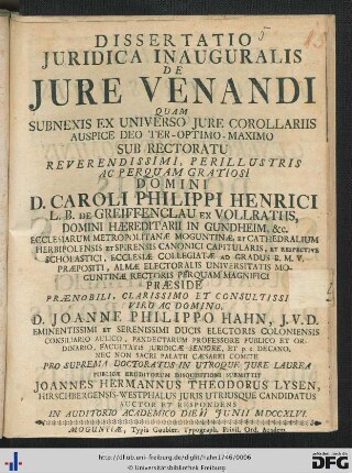 Dissertatio Inauguralis De Jure Venandi