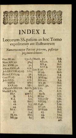 Index I. Locorum SS. passim in hoc Tomo expositorum aut illustratorum