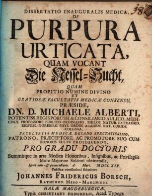 Diss. inaug. med. de purpura urticata ..., Nesselsucht
