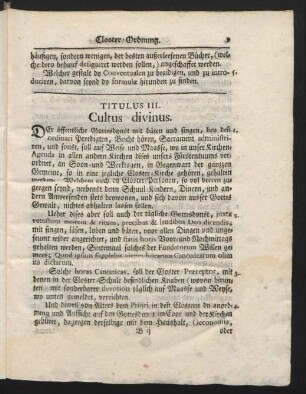 Titulus III. Cultus divinius.