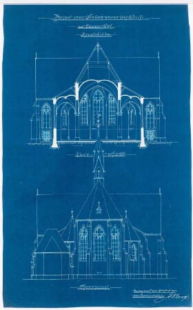 Heilige Familie-Kirche, Lünen: Querschnitt und Choransicht der Kirche 1:100