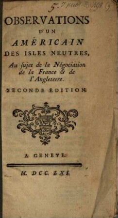 Observations d'un Américain des isles neutres