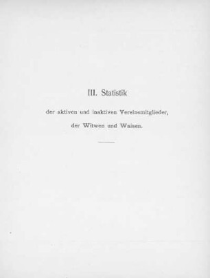 III. Statistik der aktiven und inaktiven Vereinsmitglieder, der Witwen und Waisen