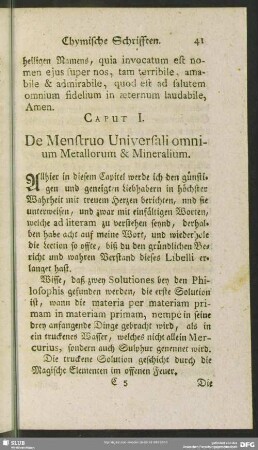Caput I. De Menstruo Universali omnium Metallorum & Mineralium