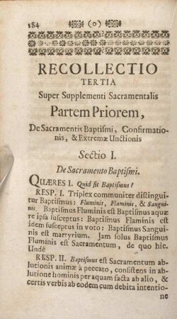 Sectio I. De Sacramento Baptismi.
