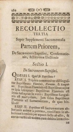 Sectio I. De Sacramento Baptismi.