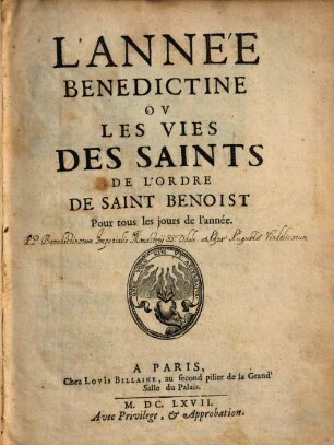 L' Année Benedictine Ov Les Vies Des Saints De L'Ordre De Saint Benoist : Pour tous les jours de l'année, 1