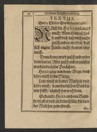 Textus. Der 25. Psalm Davids lautet also: