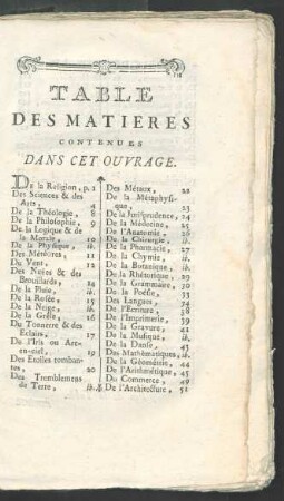 Table des matieres contenues dans cet ouvrage.
