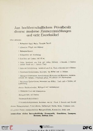 Aus hochherrschaftlichem Privatbesitz diverse moderne Zimmereinrichtungen und viele Einzelmöbel