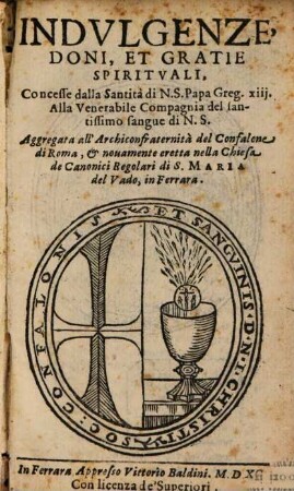 Indulgenze concesse ... alla Compagnia del Ss. sangue di N. S.