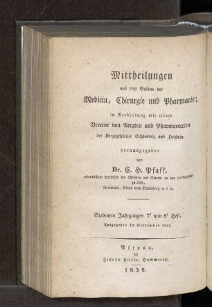 Siebenten Jahrganges 7. und 8. Heft. Ausgegeben im September 1839. - Fünten Jahrganges 7. und 8. Heft. Ausgegeben im September 1839.