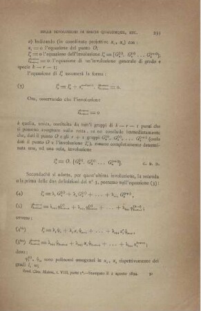 Sulle involuzione di specie qualunque.