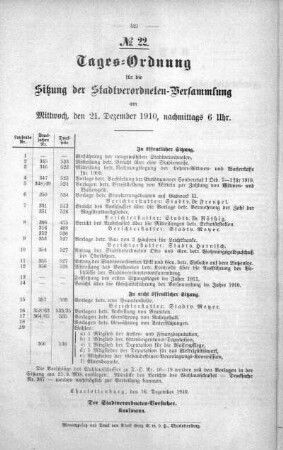 Tages-Ordnung No. 22 (345-368), 21. Dezember 1910