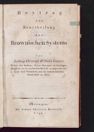 Beytrag zur Beurtheilung des Brownischen Systems
