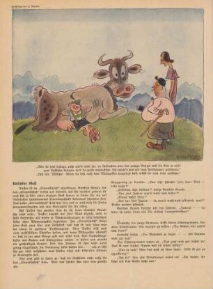"Wie sie jetzt daliegt, paßt mir's nicht für 'ne Aufnahme, aber der patzige Bengel will die Kuh ja nicht zum Aufstehen bringen, ..."