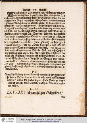 Lit: O. EXTRACT abermahligen Schreibens/ ...
