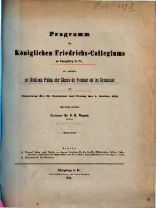 Programm des Königlichen Friedrichs-Kollegiums zu Königsberg in Pr. : für das Schuljahr ..., 1874/75