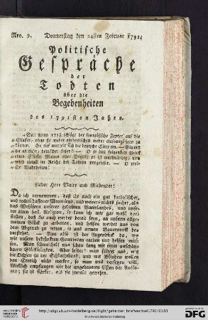 Geheimer Brief-Wechsel zwischen den Lebendigen und den Todten. Lieber Herr Maire und Mitbruder!