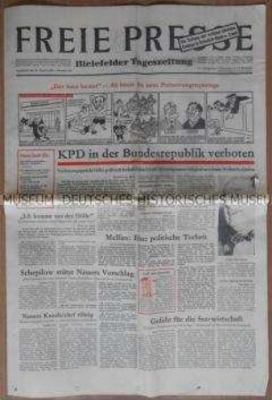 Kommunale Tageszeitung zum Verbot der KPD und zur Suez-Krise