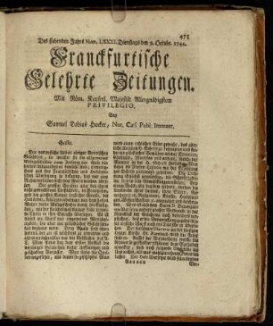 Num. LXXXI. Dienstags den 9. Octobr 1742 - Num. XC. Freytags den 9. Nov. 1742