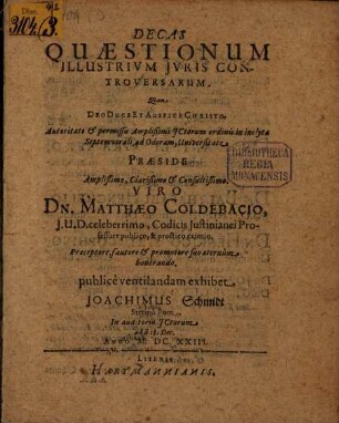 Decas quaestionum illustrium iuris controversarum