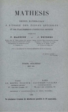 TOME SIXIÉME. AOUT 1886.