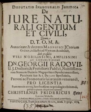 Disputatio Inauguralis Iuridica De Iure Naturali Gentium Et Civili
