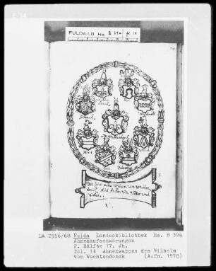 Ahnenaufschwörungen — Ahnenwappen des Wilhelm von Wachtendonck, Folio 14recto