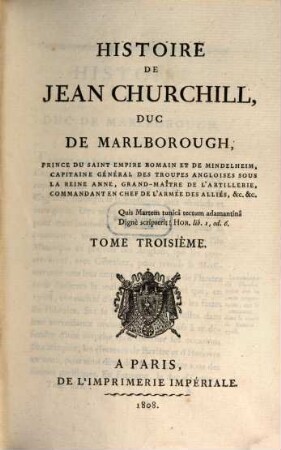 Histoire de Jean Churchill Duc de Marlborough, Tom. 3