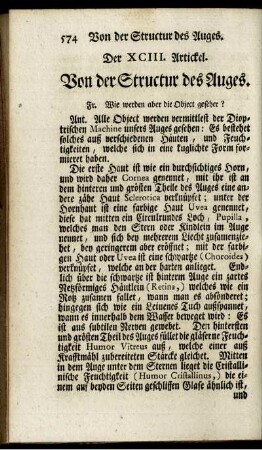 Der XCIII. Artickel. Von der Structur des Auges.
