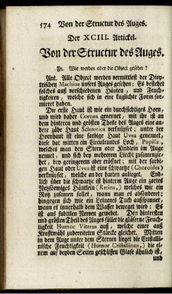 Der XCIII. Artickel. Von der Structur des Auges.