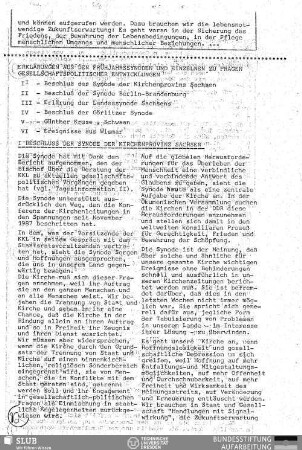 Erklärungen aus den Frühjahrssynoden und einzelnen zu Fragen gesellschaftspolitischer Entwicklungen