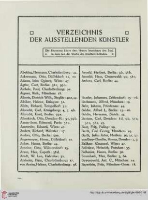 Verzeichnis der ausstellenden Künstler