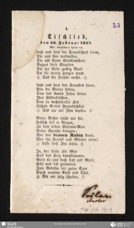 Tischlied, [Hoyerswerda] den 26. Februar 1857 : Me. Gaudeamus igitur etc.