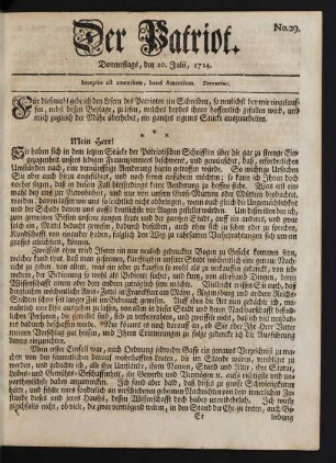 No. 29. Donnerstags, den 20. Julii, 1724