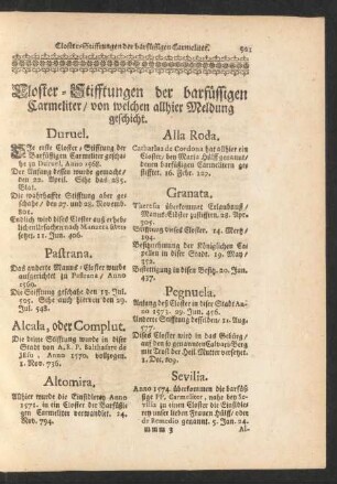 Closter-Stifftungen der barfüssigen Carmeliter / von welchen allhier Meldung geschicht