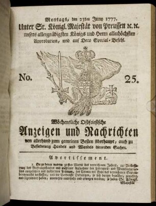 No. 25. Montags, den 23ten Juny 1777.