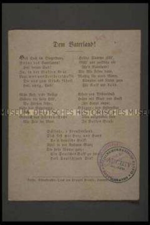 Maueranschlag: Dem Vaterland! Gedicht von Ferdinand Freiligrath; undatiert
