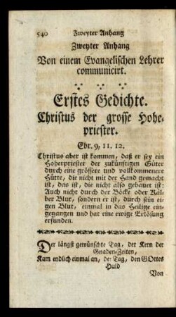 Zweyter Anhang ... Erstes Gedichte.